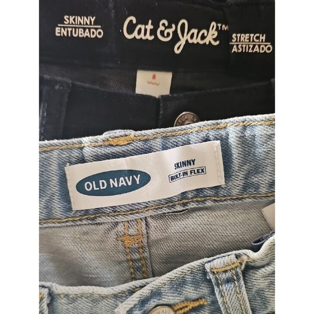 Old Navy & Cat Jack Boys Skinny Jeans Set Distressed Black Stretch Size 8 Bundle
